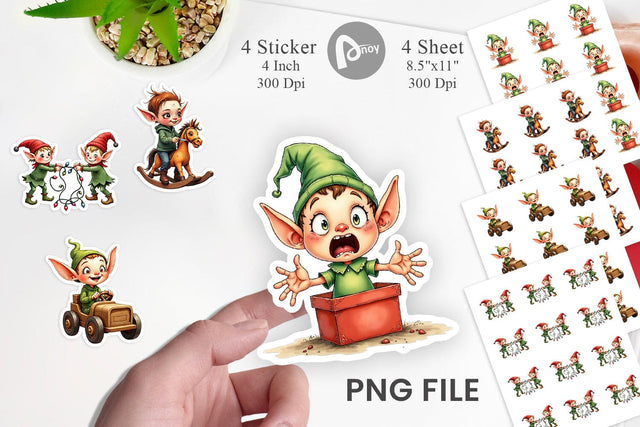 Sticker UglyCute Elf Workshop Antics Watercolor Sublimation artnoy 