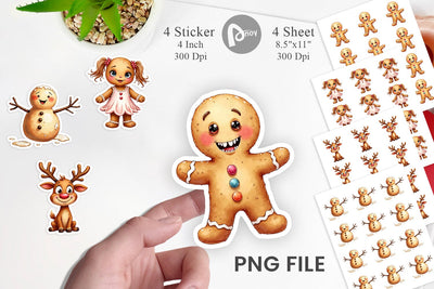 Sticker UglyCute Gingerbread Pals Watercolor Sublimation artnoy 