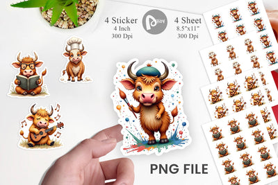 Sticker UglyCute Highland Cow Occupations Quirky Jobs & Hobbies Sublimation artnoy 