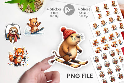Sticker UglyCute Winter Sports Animals Watercolor Sublimation artnoy 