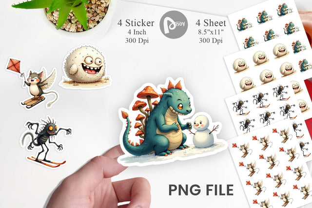 Sticker UglyCute Woodland Monsters Winter Sports Sublimation artnoy 