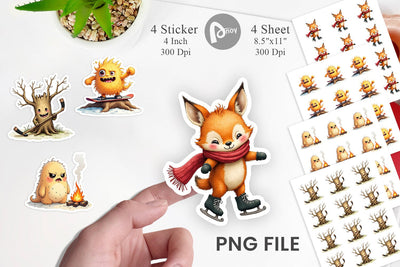 Sticker UglyCute Woodland Monsters Winter Sports Sublimation artnoy 
