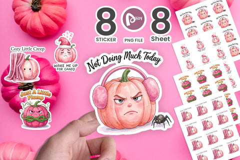 Sticker Unbothered Pink Pumpkin Watercolor Sublimation artnoy 