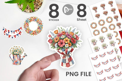 Sticker USA Quilted Floral Bunting Watercolor Sublimation artnoy 