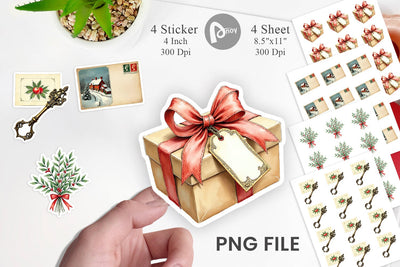 Sticker Victorian Christmas Post & Parcel Watercolor Sublimation artnoy 