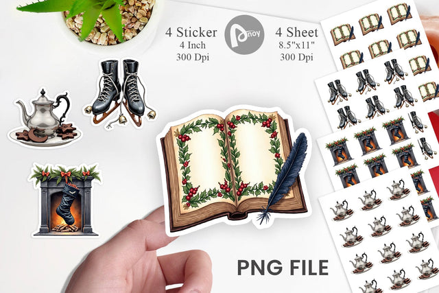 Sticker Victorian Gothic Christmas Watercolor Sublimation artnoy 