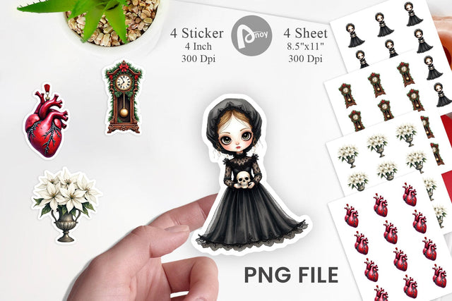 Sticker Victorian Gothic Christmas Watercolor Sublimation artnoy 