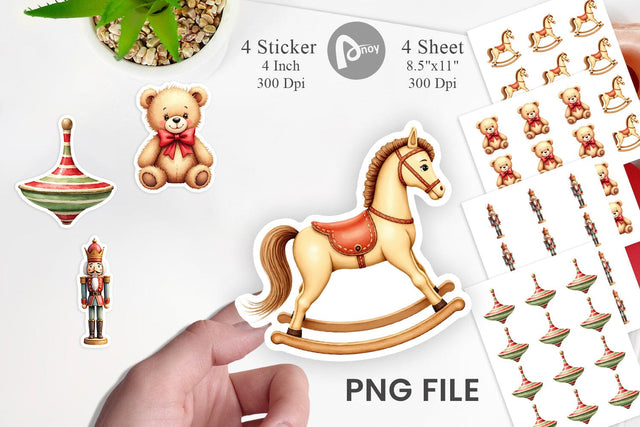 Sticker Vintage Christmas Toys Sublimation artnoy 