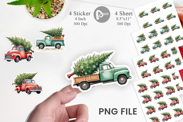 Sticker Vintage Christmas Truck Sublimation artnoy 