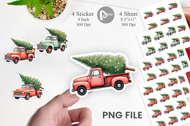 Sticker Vintage Christmas Truck Sublimation artnoy 