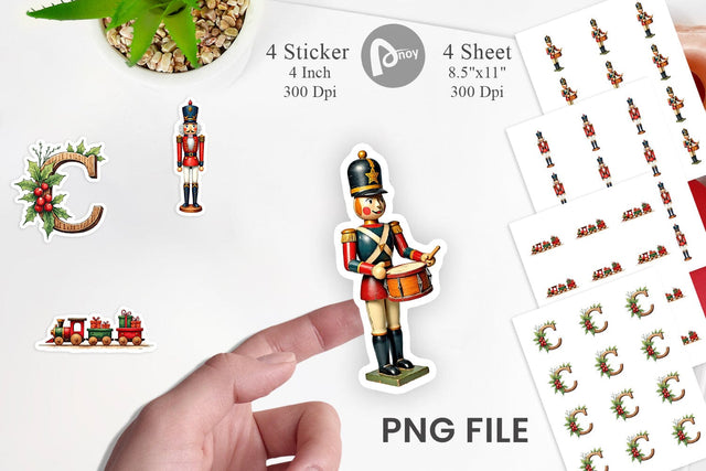 Sticker Vintage Christmas Wooden Toys Watercolor Sublimation artnoy 