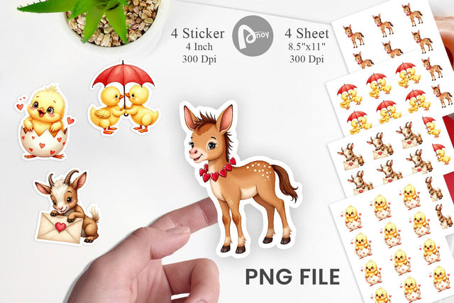 Sticker Vintage Farm Sweethearts Valentine Watercolor Sublimation artnoy 