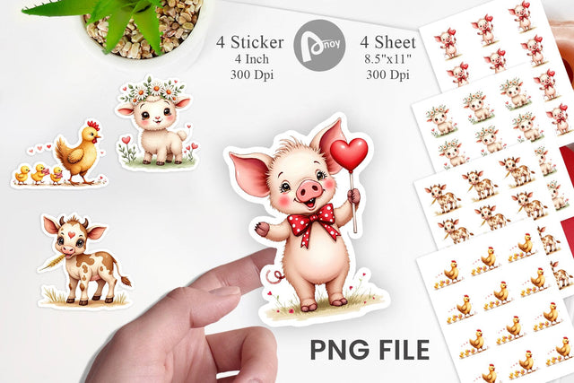 Sticker Vintage Farm Sweethearts Valentine Watercolor Sublimation artnoy 