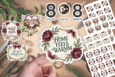 Sticker Vintage Floral Thankful Heart Emblems SVG artnoy 