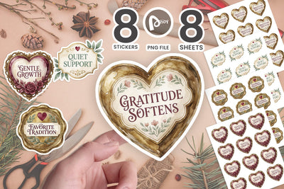 Sticker Vintage Floral Thankful Heart Emblems SVG artnoy 