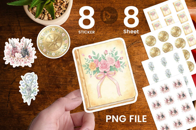Sticker Vintage Letter And Floral Watercolor Sublimation artnoy 