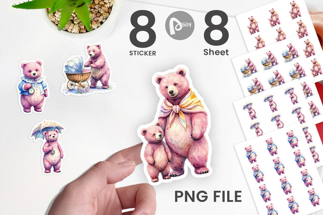 Sticker Vintage Mama Bear Watercolor Sublimation artnoy 