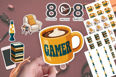 Sticker Vintage Mustard & Teal Pixel Den Art SVG artnoy 
