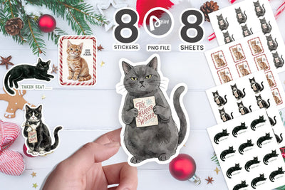 Sticker Vintage Postcard Catmas Greetings SVG artnoy 