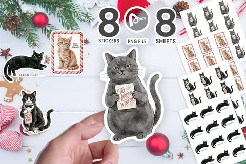 Sticker Vintage Postcard Catmas Greetings SVG artnoy 