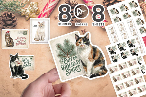 Sticker Vintage Postcard Catmas Greetings SVG artnoy 