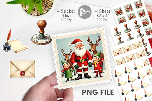 Sticker Vintage Santa's Mailbag Watercolor Sublimation artnoy 