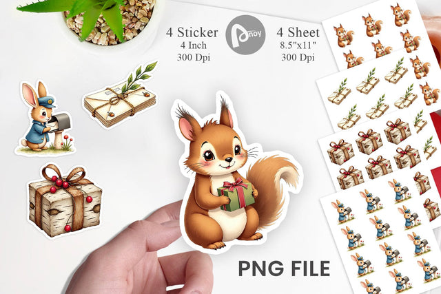 Sticker Vintage Woodland Christmas Post Office Watercolor Sublimation artnoy 