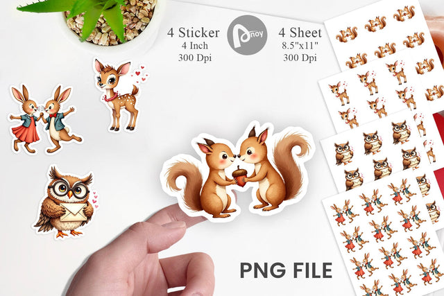 Sticker Vintage Woodland Valentine Watercolor Sublimation artnoy 