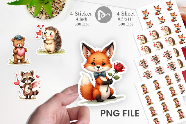 Sticker Vintage Woodland Valentine Watercolor Sublimation artnoy 