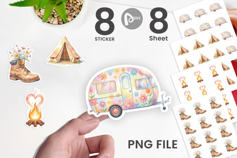Sticker Watercolor 70s Retro Camping Adventure Sublimation artnoy 