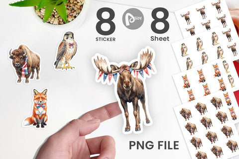Sticker Watercolor American Wildlife Patriotic Sublimation artnoy 