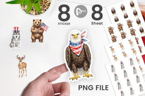 Sticker Watercolor American Wildlife Patriotic Sublimation artnoy 
