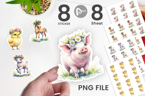 Sticker Watercolor Baby Farm Animal Nursery Art Sublimation artnoy 