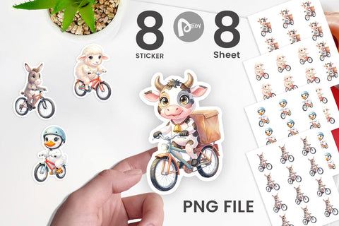Sticker Watercolor Big Eye Barnyard Biking Art Sublimation artnoy 