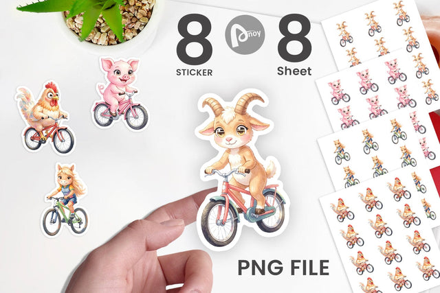 Sticker Watercolor Big Eye Barnyard Biking Art Sublimation artnoy 