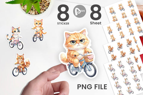 Sticker Watercolor Big Eye Cat Cyclist Art Sublimation artnoy 