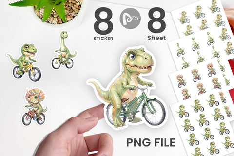 Sticker Watercolor Big Eye Dinosaur Biking Art Sublimation artnoy 
