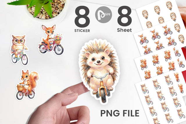 Sticker Watercolor Big Eye Forest Friends Bike Sublimation artnoy 