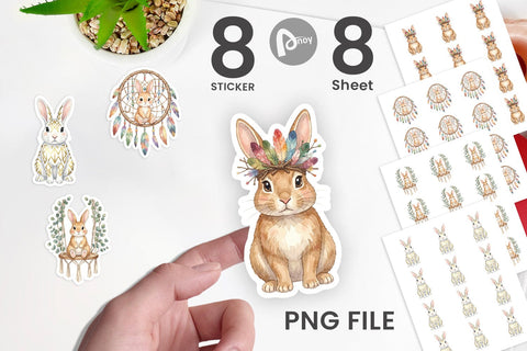 Sticker Watercolor Boho Chic Easter Bunny Sublimation artnoy 