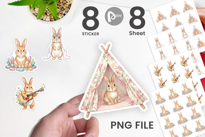 Sticker Watercolor Boho Chic Easter Bunny Sublimation artnoy 