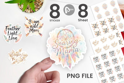 Sticker Watercolor Boho Dreamcatcher Mama Quotes Sublimation artnoy 