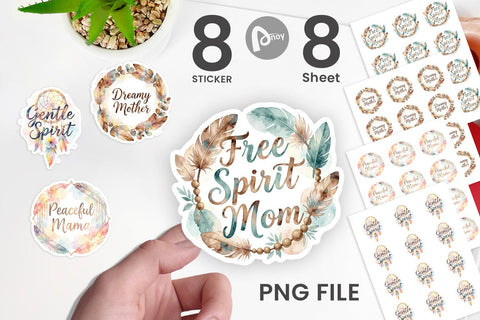 Sticker Watercolor Boho Dreamcatcher Mama Quotes Sublimation artnoy 