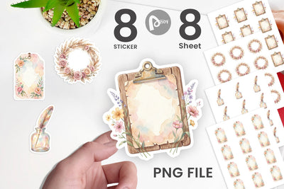 Sticker Watercolor Boho Floral Junk Journal Art Sublimation artnoy 