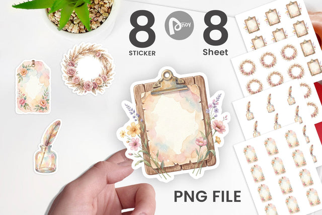 Sticker Watercolor Boho Floral Junk Journal Art Sublimation artnoy 