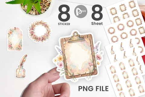 Sticker Watercolor Boho Floral Junk Journal Art Sublimation artnoy 