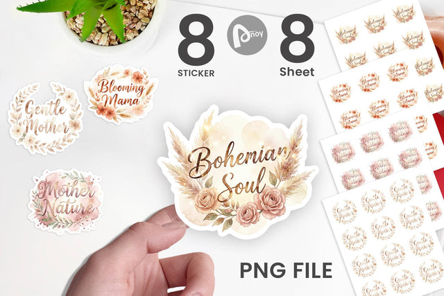 Sticker Watercolor Boho Floral Mama Quotes Sublimation artnoy 