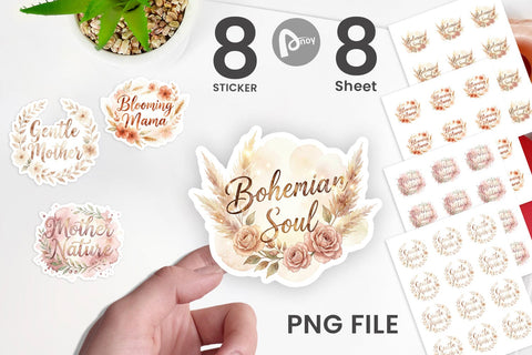 Sticker Watercolor Boho Floral Mama Quotes Sublimation artnoy 