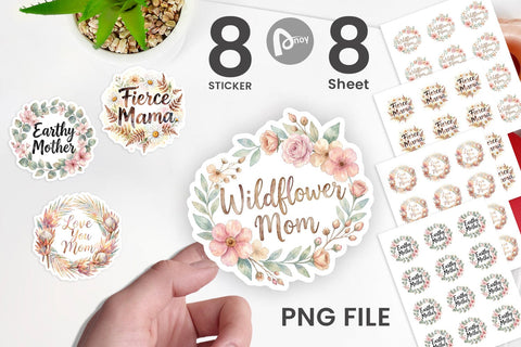 Sticker Watercolor Boho Floral Mama Quotes Sublimation artnoy 
