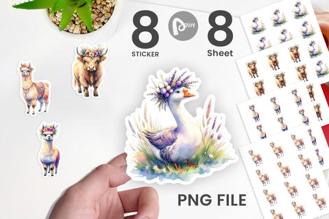 Sticker Watercolor Boho Highland Cow And Friends Sublimation artnoy 