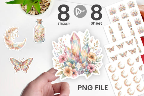 Sticker Watercolor Boho Mystical Celestial Art Sublimation artnoy 
